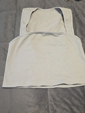 Classic Ribbed Square-Neck Tank Top - Light Gray